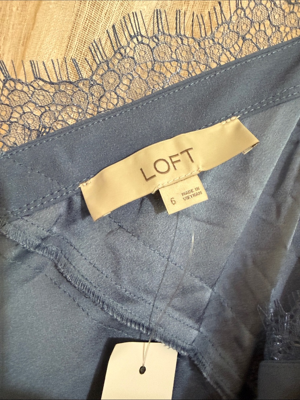 LOFT Lace Trim Midi Slip Dress Precious Sapphire Blue NWT - Picture 8 of 9